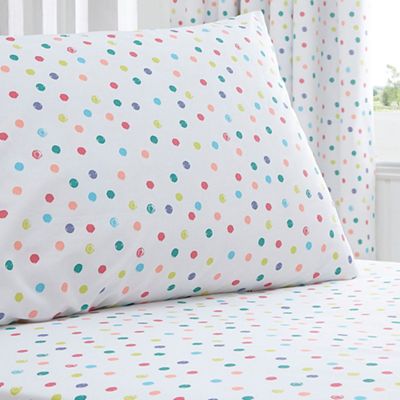 Kids' white spotted fitted sheet and pillow case set